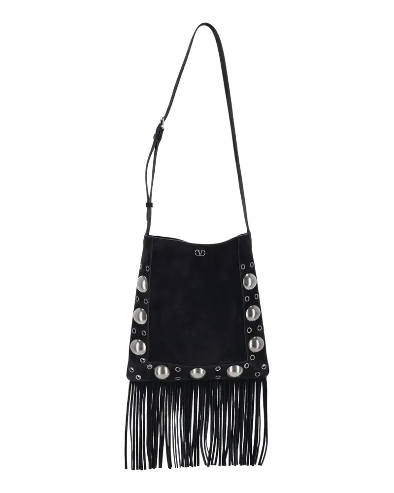 Valentino Garavani Mittelgroße Nelcôte Schultertasche mit Fransen - Schwarz Schwarz