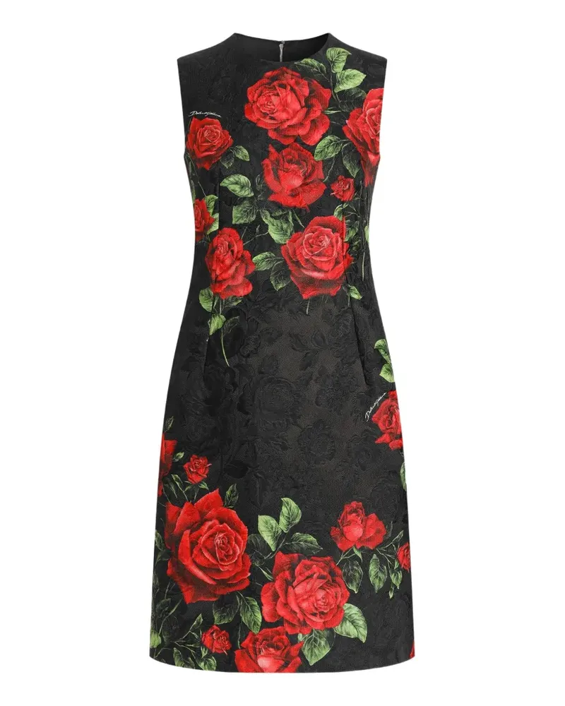 Dolce & Gabbana Brokat-Minikleid mit Rosen-Print - Schwarz Schwarz