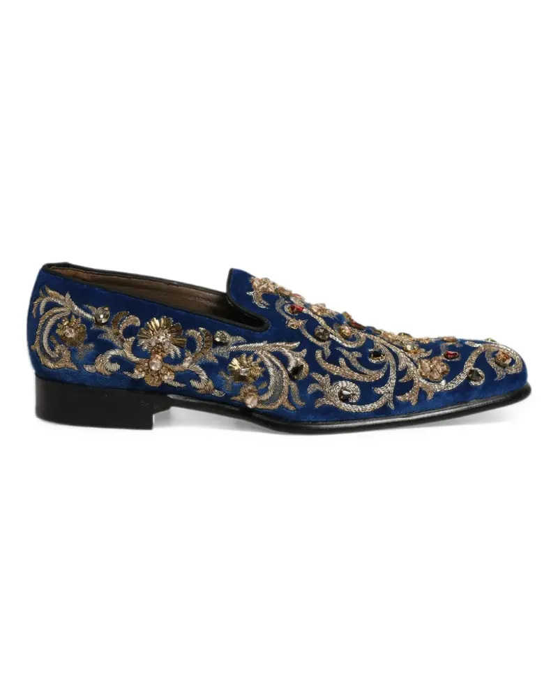 Dolce & Gabbana embellished velvet-texture loafers - Blau Blau