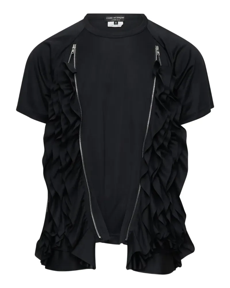 Comme des Garçons Reißverschluss-T-Shirt mit Rüscheneinsatz - Schwarz Schwarz