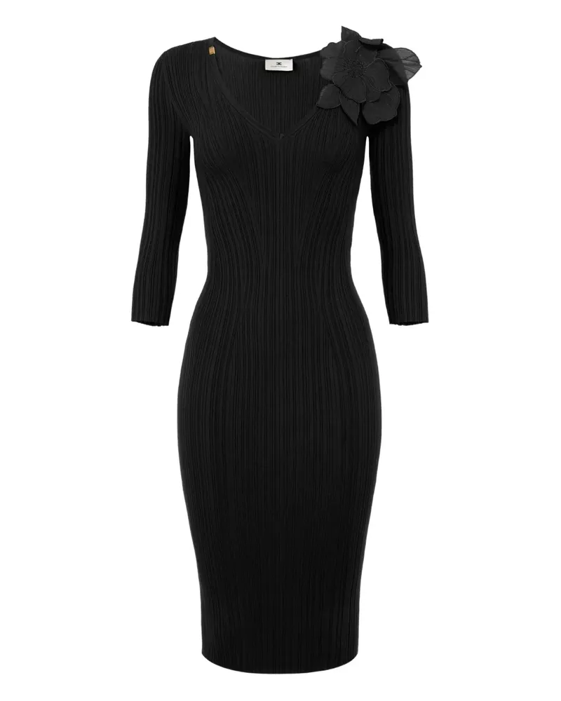 Elisabetta Franchi Midikleid mit Blumendetail - Schwarz Schwarz