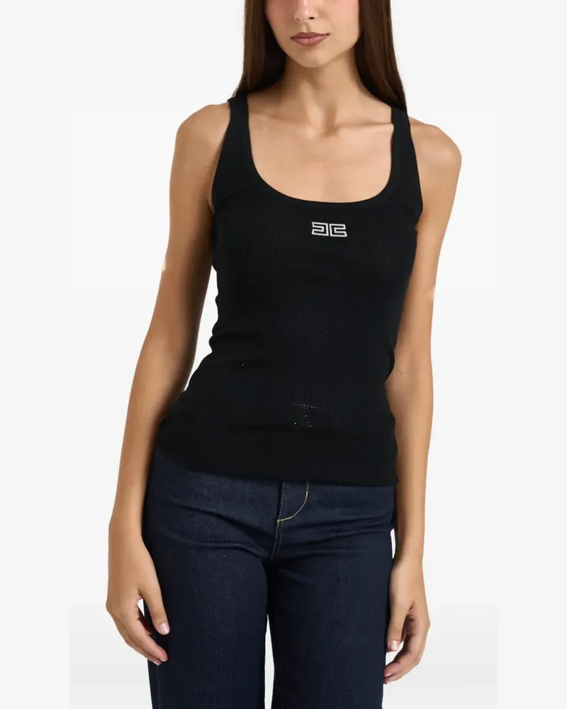 Elisabetta Franchi Geripptes Tanktop mit Logo-Schild - Schwarz Schwarz