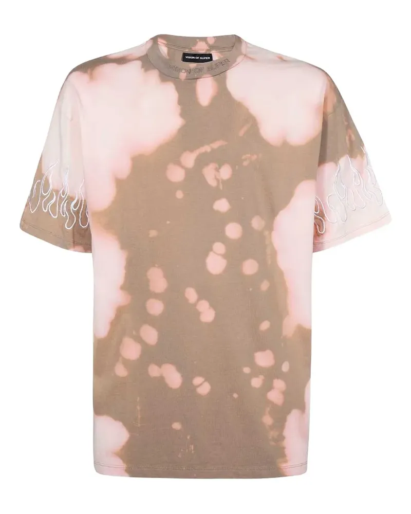 Vision Of Super flame-embroidered bleached T-shirt - Braun Braun