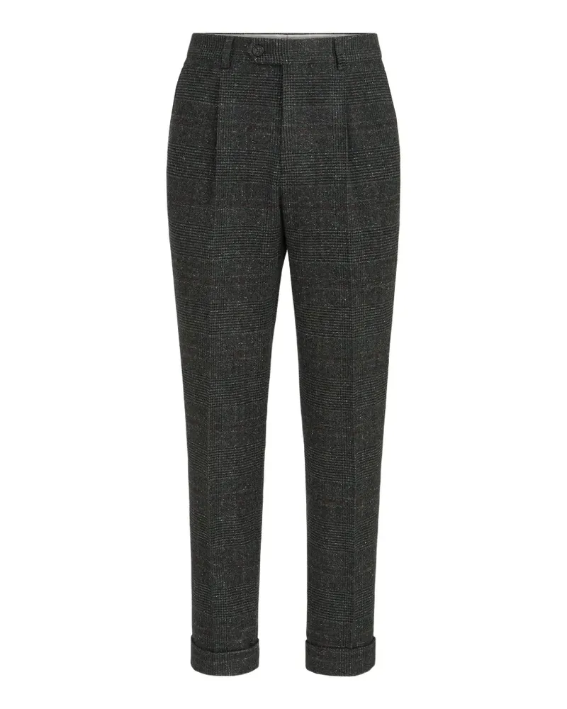Brunello Cucinelli silk, wool and cashmere Prince of Wales flannel trousers with pleat - Grau Grau