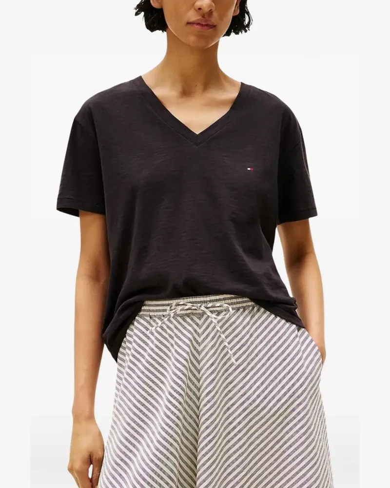 Tommy Hilfiger slub-texture V-neck T-shirt - Schwarz Schwarz