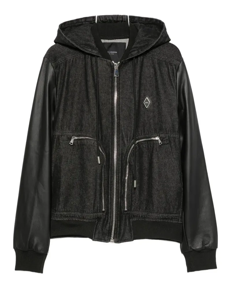 Yes London contrast-sleeve hooded denim jacket - Schwarz Schwarz