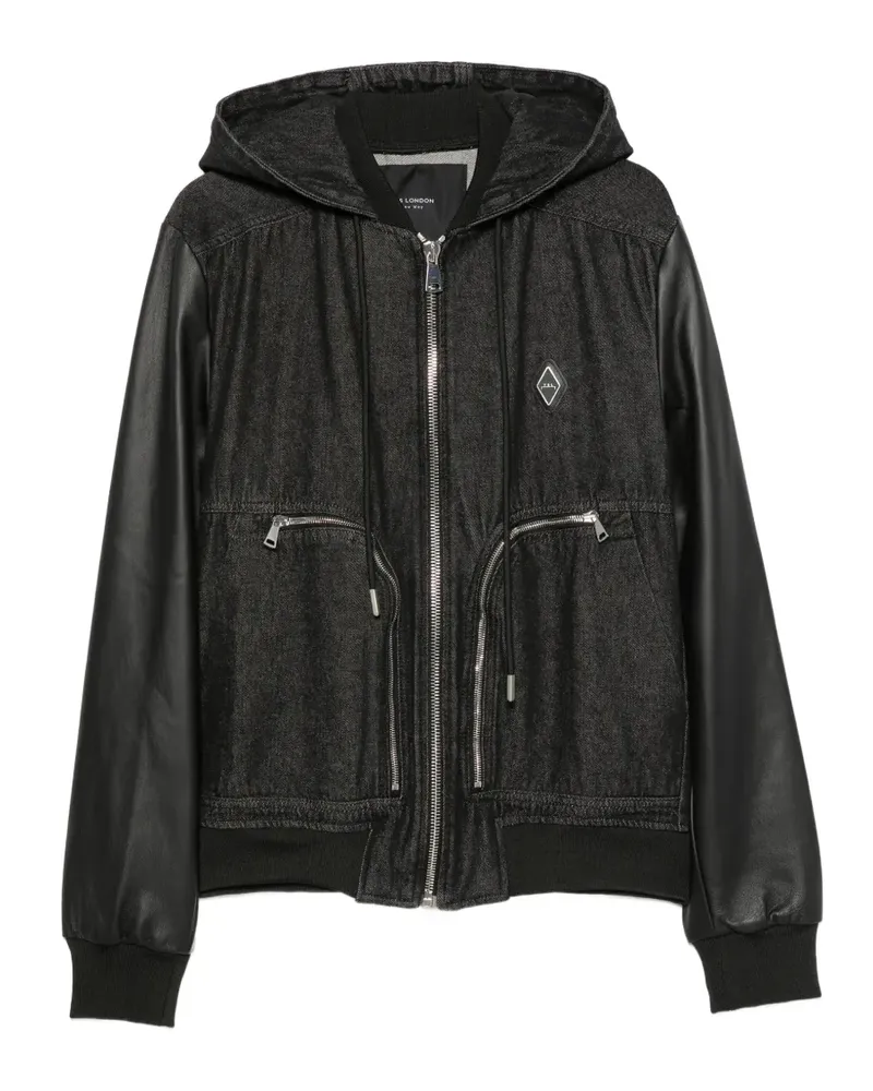 Yes London contrast-sleeve hooded denim jacket - Schwarz Schwarz
