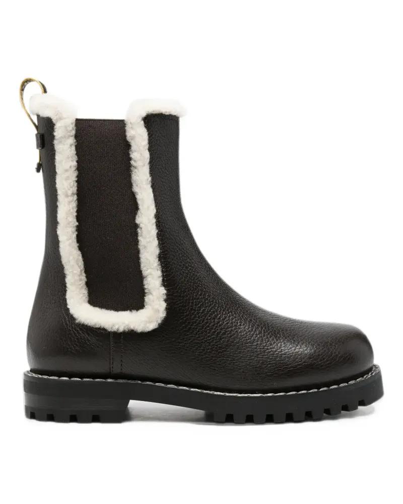 Fendi Commando shearling-trim pebbled leather boots - Braun Braun