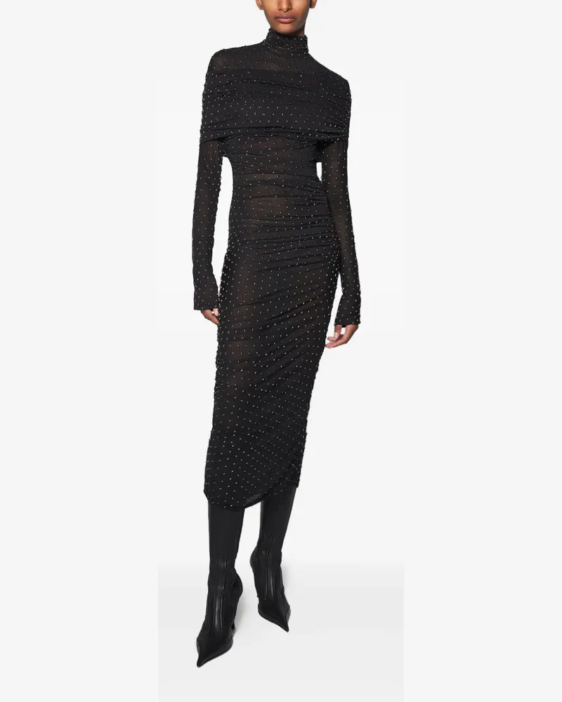 Thierry Mugler Midikleid mit hohem Kragen - Schwarz Schwarz