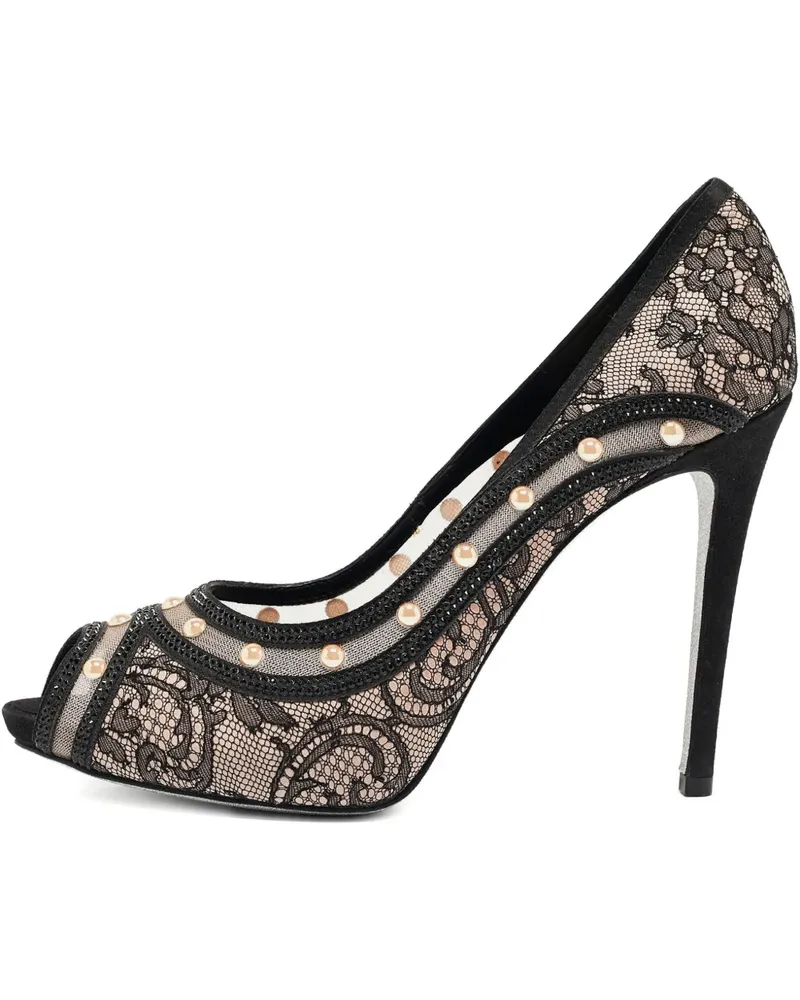 René Caovilla Spitze Pumps mit Kunstperlen 120mm - Nude Nude