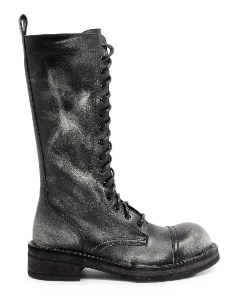 Ann Demeulemeester Bikerstiefel aus gebürstetem Leder - Schwarz Schwarz