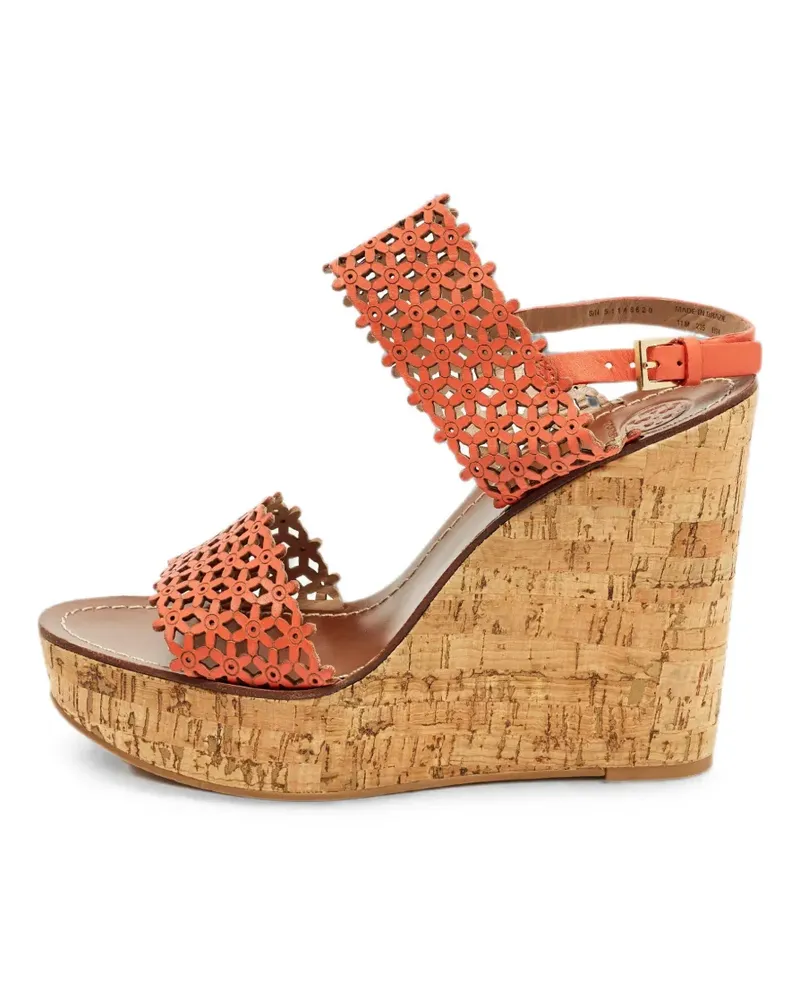 Tory Burch Daisy perforated wedge sandals - Orange Orange