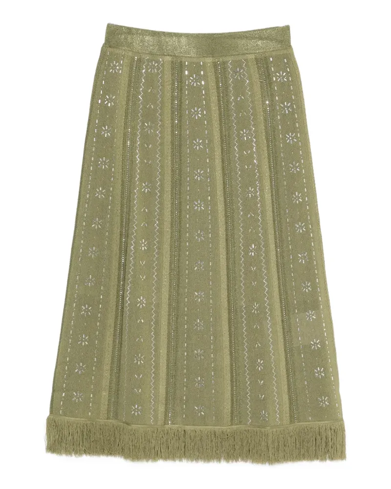 Maje fringed floral midi skirt - Grün Grün