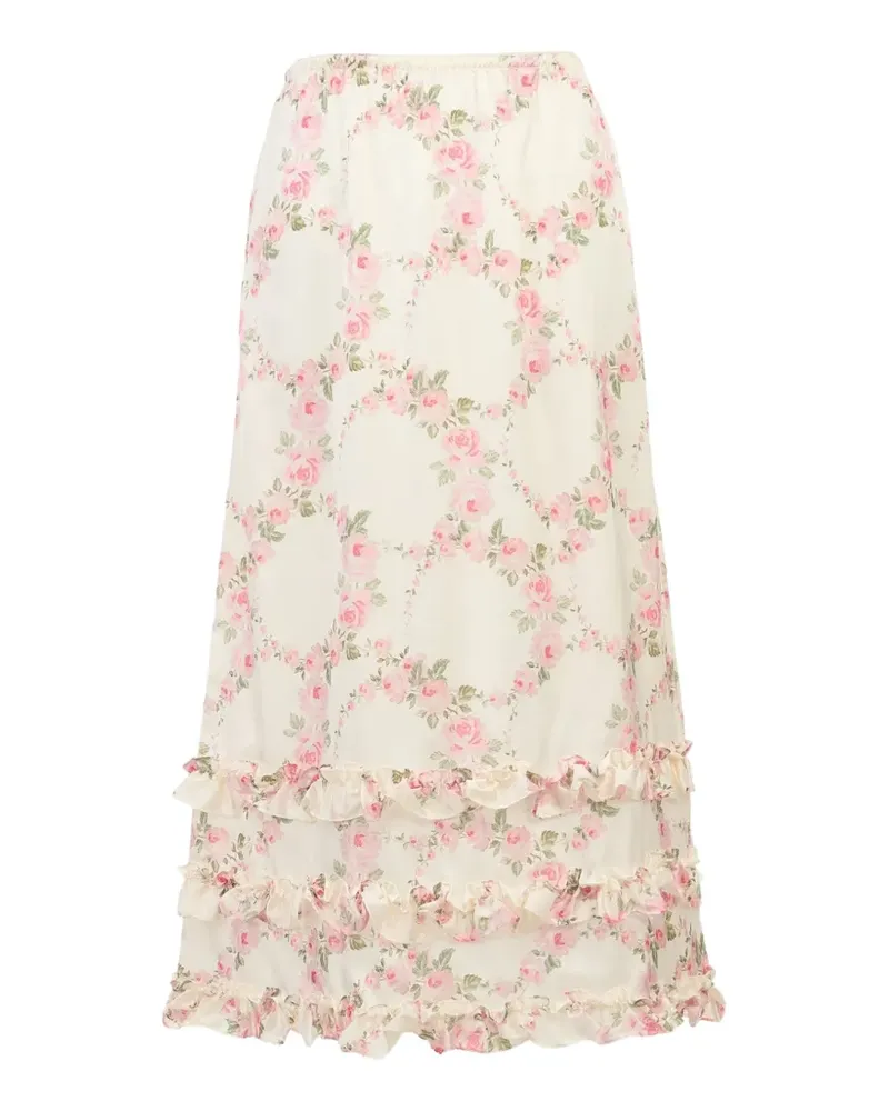 Simone Rocha Gerüschter Midirock mit Blumenprint - Nude Nude