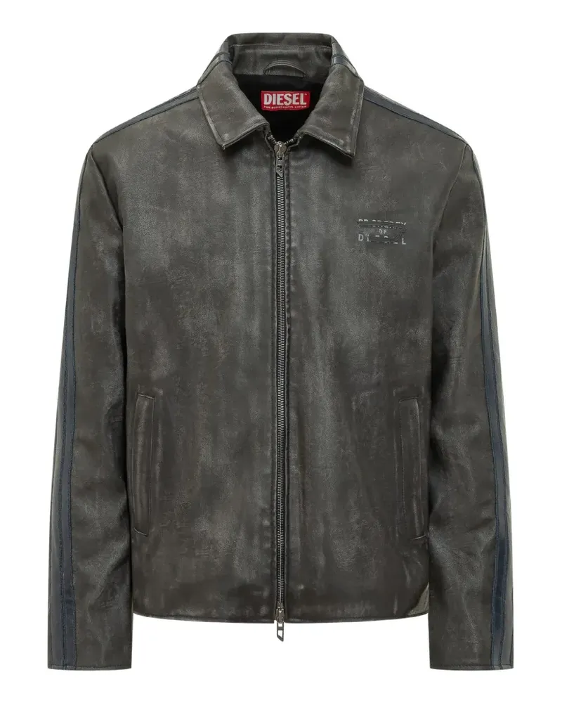 Diesel stripe-zip leather jacket - Schwarz Schwarz