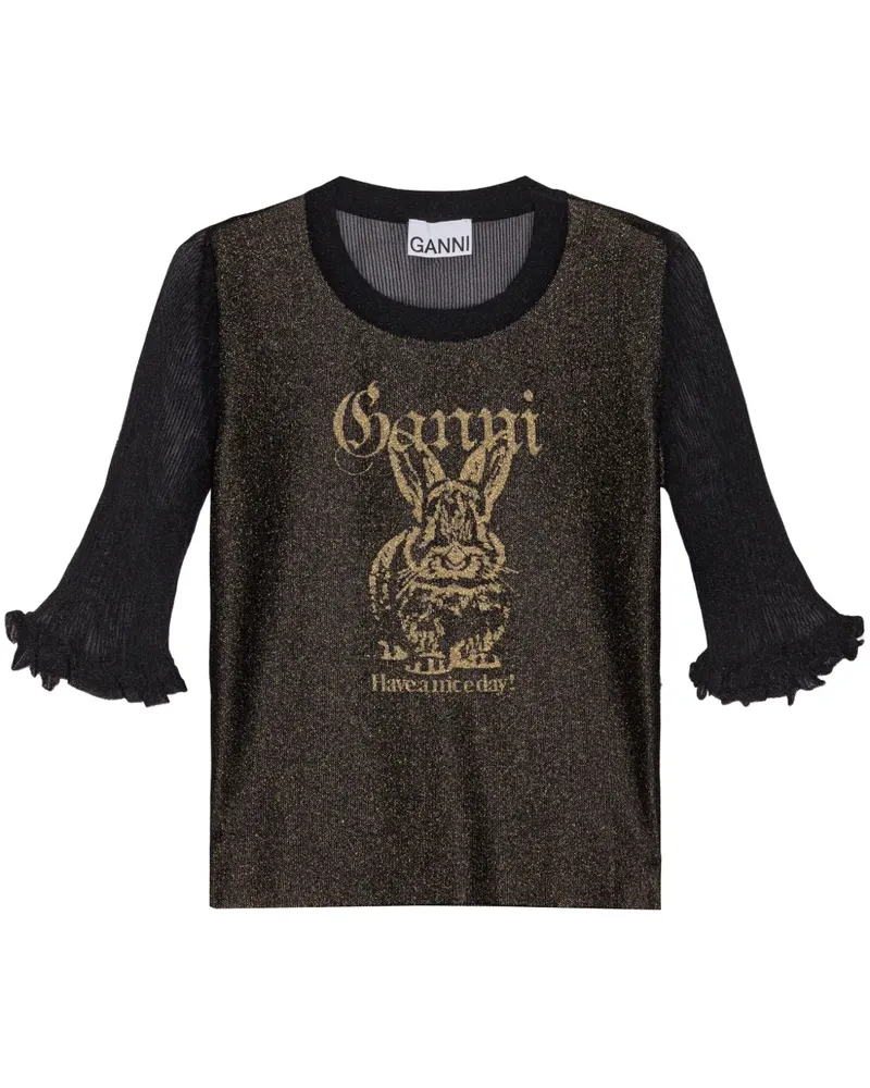 Ganni T-Shirt mit Logo-Jacquard - Schwarz Schwarz