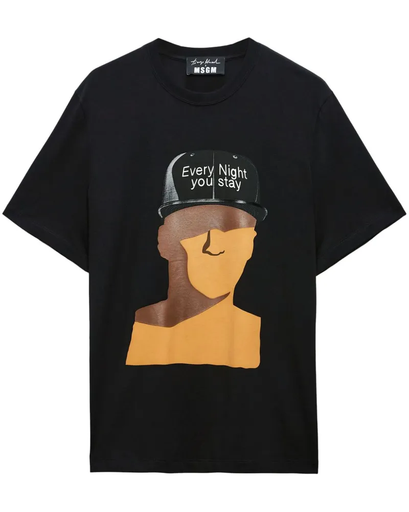 MSGM T-Shirt mit grafischem Print - Schwarz Schwarz