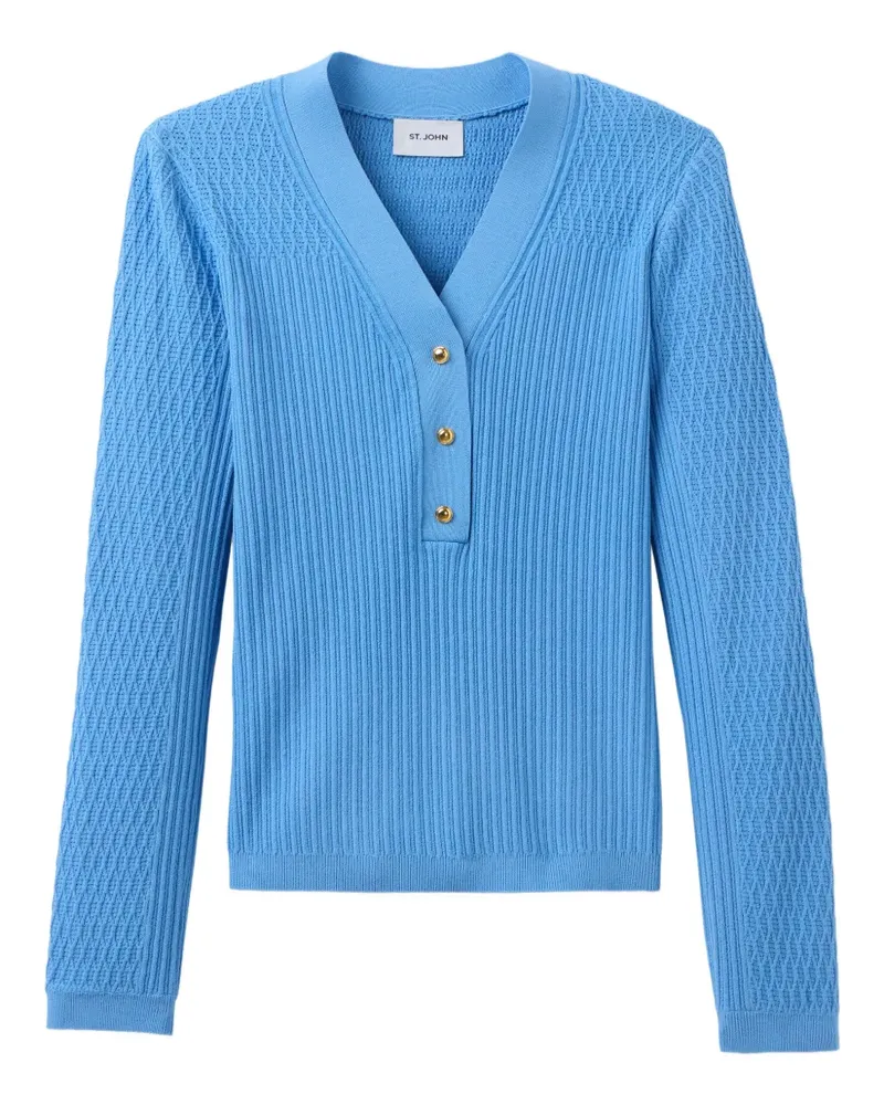 ST. JOHN T-Shirt aus geripptem Strick - Blau Blau