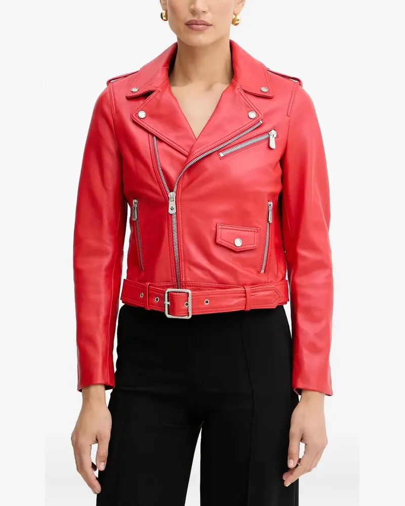 Pinko Bikerjacke aus Leder mit Gürtel - Rot Rot