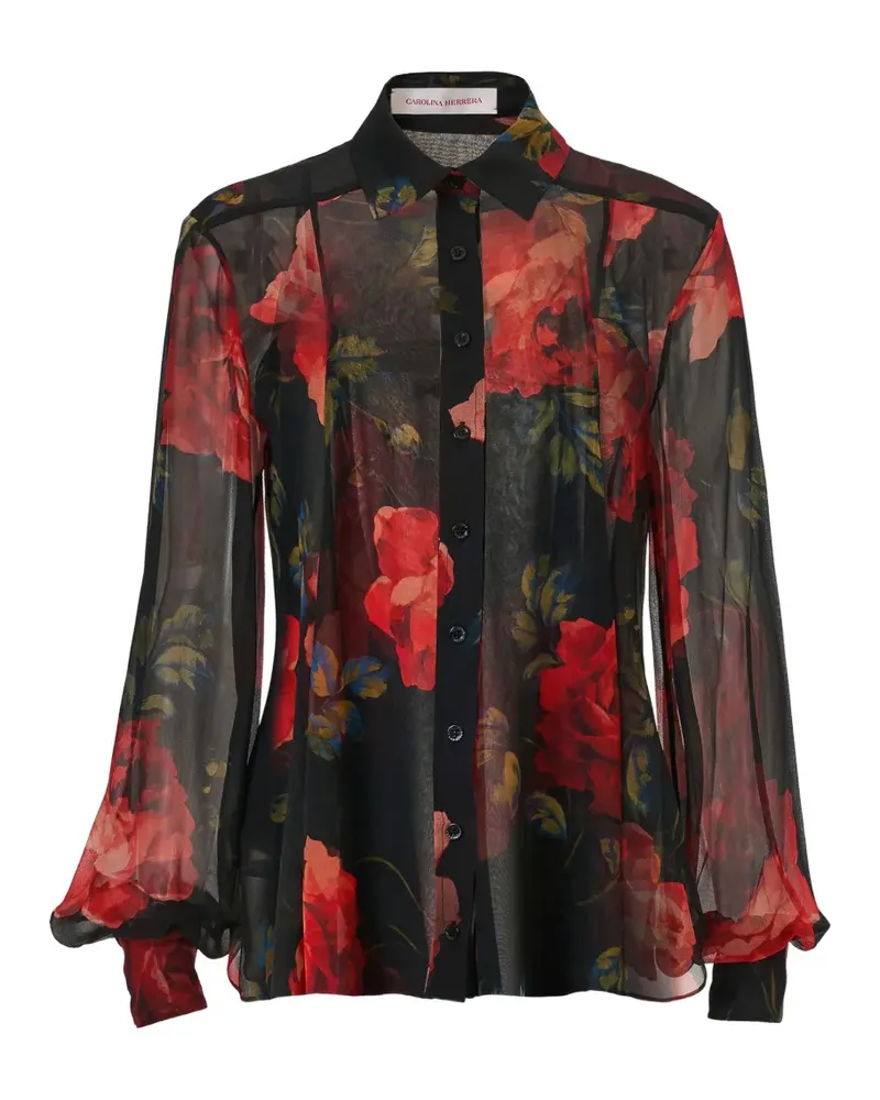 Carolina Herrera New York Chiffonhemd mit Rosen-Print - Schwarz Schwarz