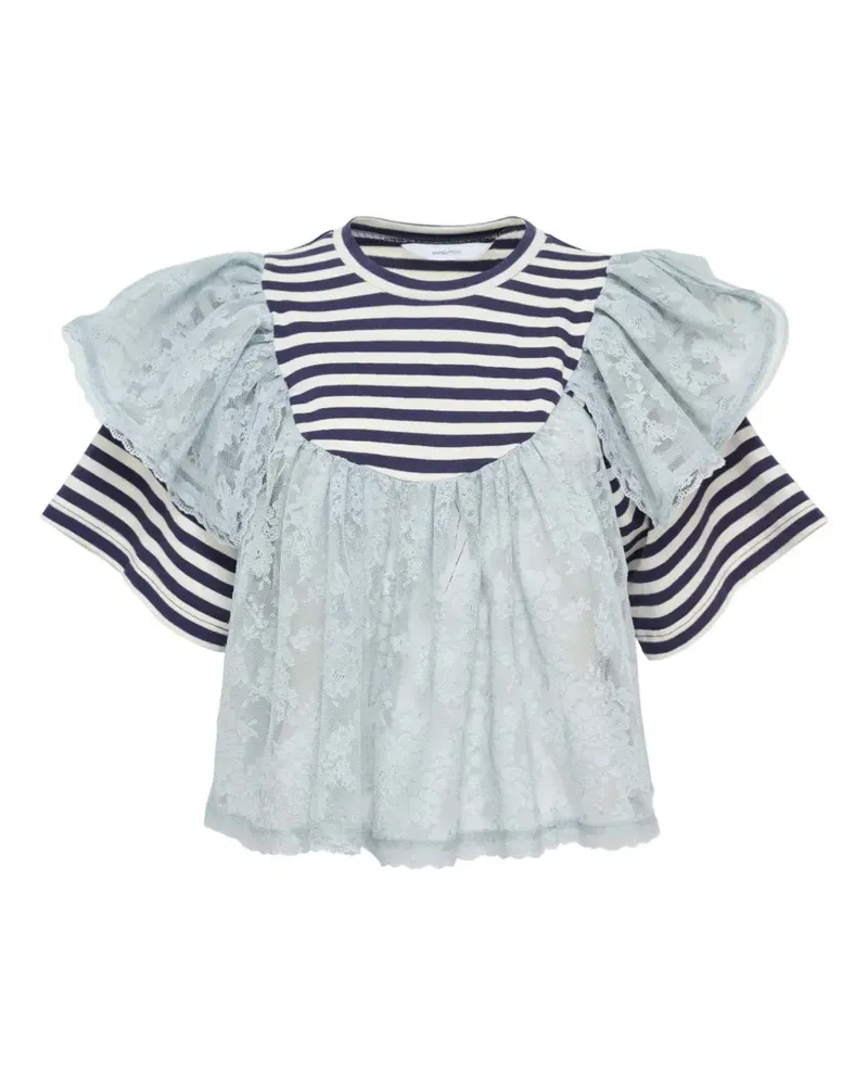 pushBUTTON Gestreiftes Oberteil mit Spitze - Blau Blau