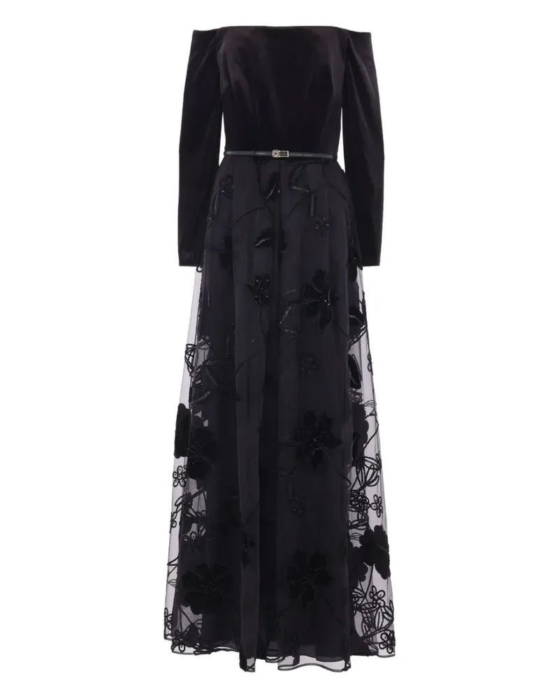 Elie Saab Samtkleid aus Tüll mit Blumenstickerei - Schwarz Schwarz