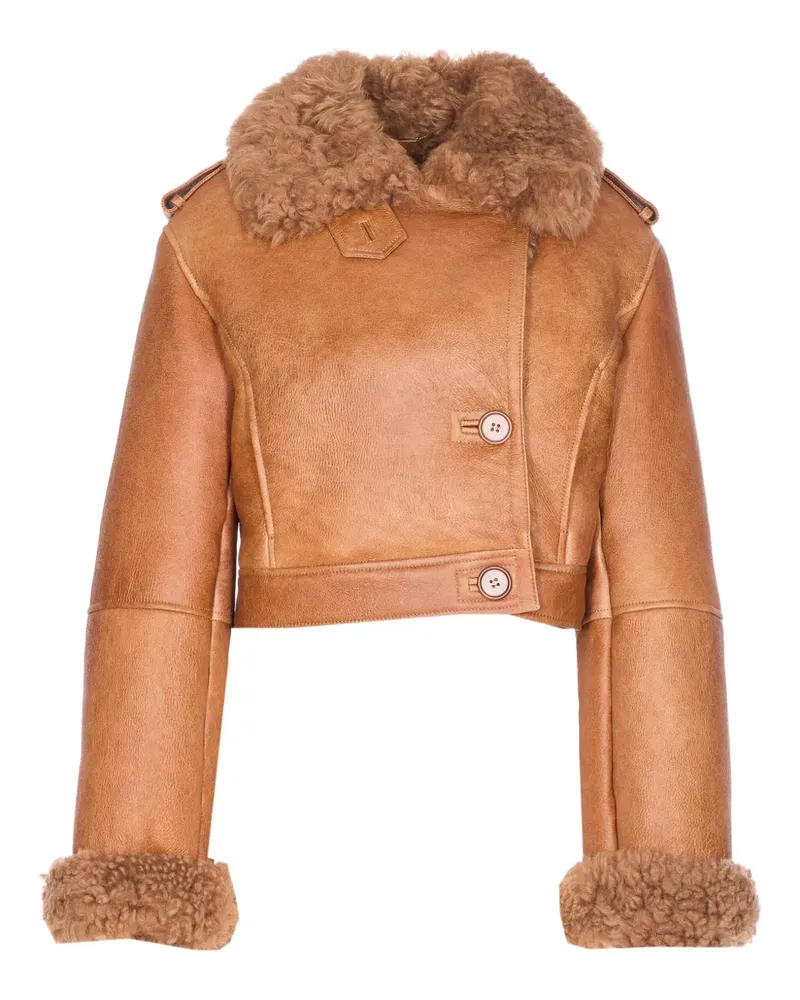 Chloé Lederjacke mit Shearling-Kragen - Braun Braun