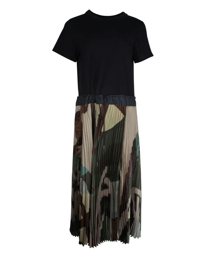 Sacai camouflage-print pleated midi dress - Schwarz Schwarz