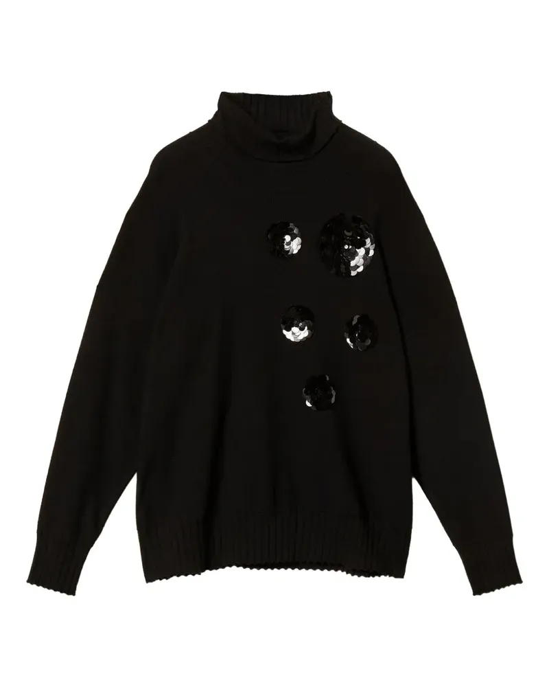 Twin-Set Rollkragenpullover mit Stickerei - Schwarz Schwarz