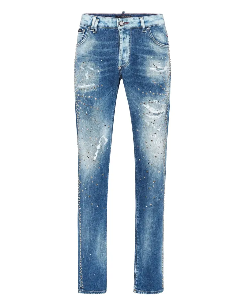 Philipp Plein Jeans im Distressed-Look mit Nieten - Blau Blau