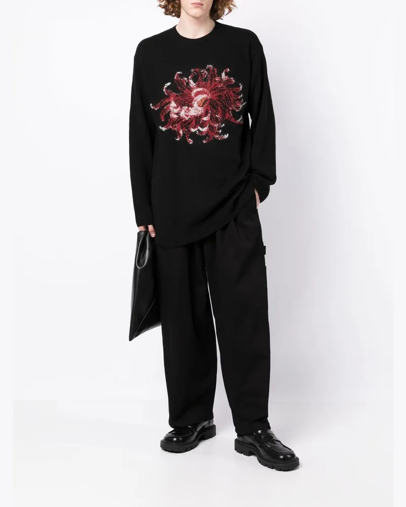 Yohji Yamamoto Pullover mit Blumen-Print - Schwarz Schwarz