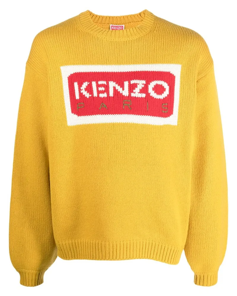 Kenzo Intarsien-Pullover mit Logo - Gelb Gelb