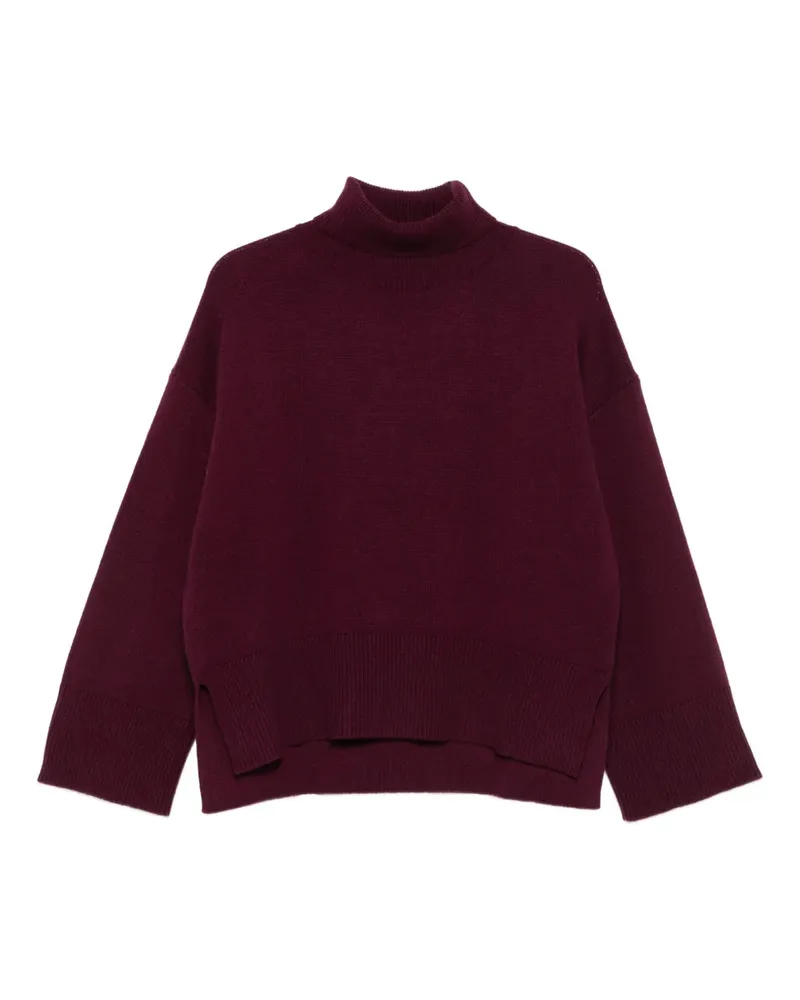 Purotatto Stehkragen-Pullover mit Seitenschlitz Rot