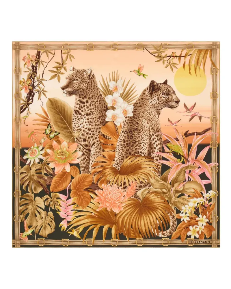 Ferragamo Felines Seidenschal mit Print - Nude Nude
