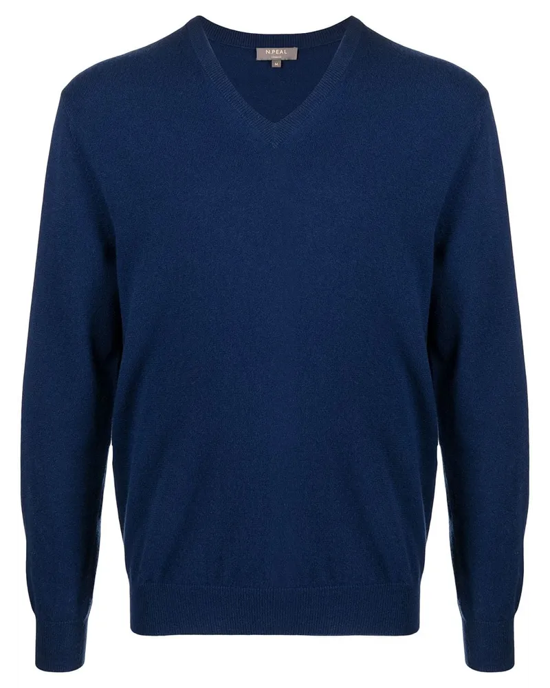 N.Peal Kaschmirpullover mit V-Ausschnitt Blau