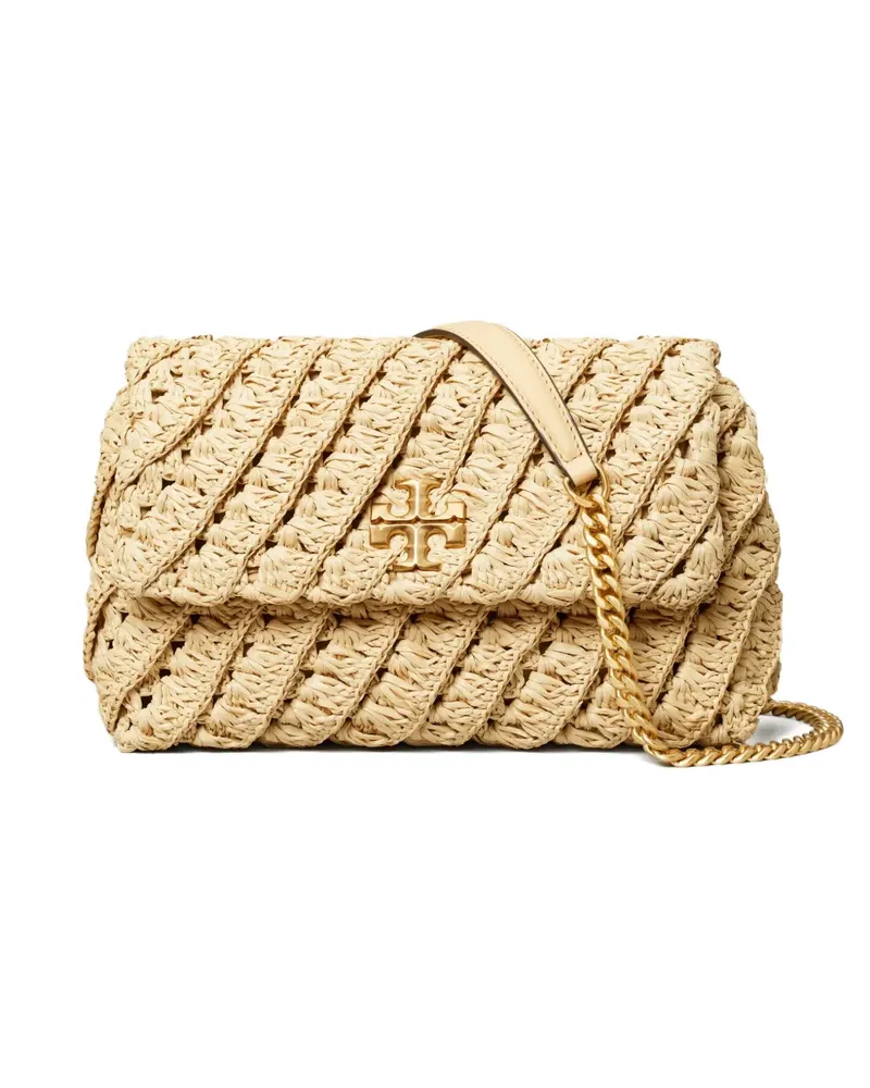 Tory Burch Geflochtene Kira Schultertasche aus Stroh - Nude Nude