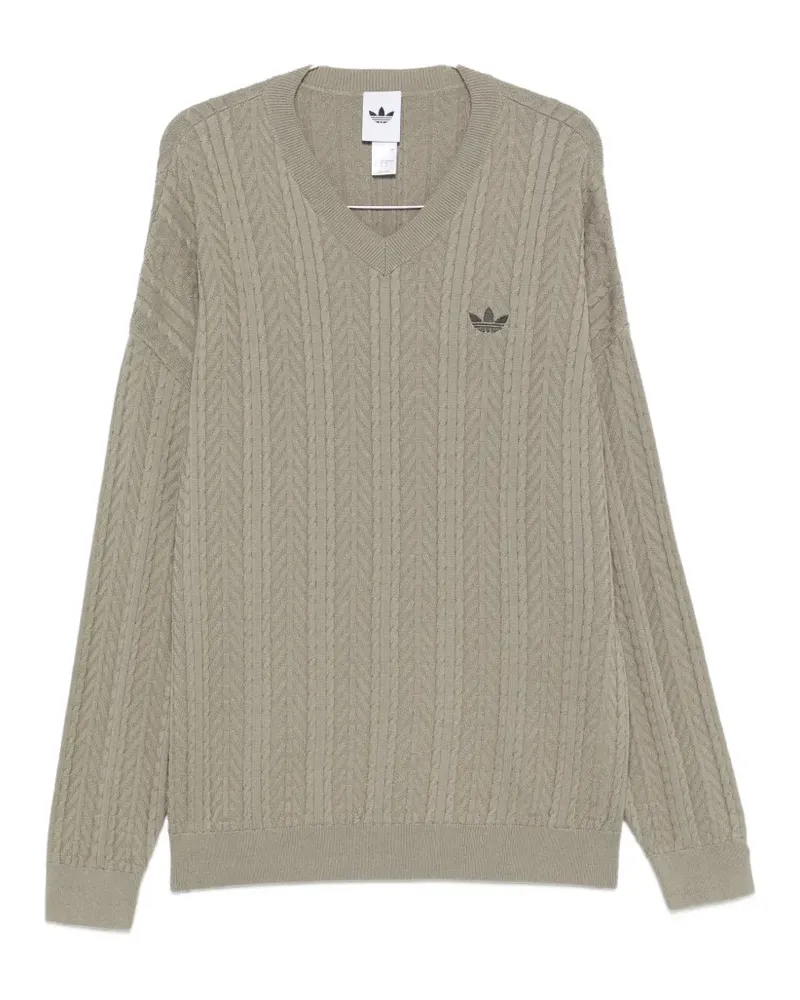 adidas cable-knit V-neck sweater - Nude Nude