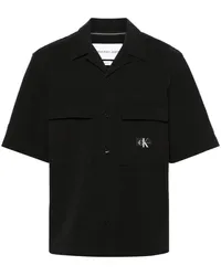 Calvin Klein Seersucker-Hemd mit Logo-Patch Schwarz