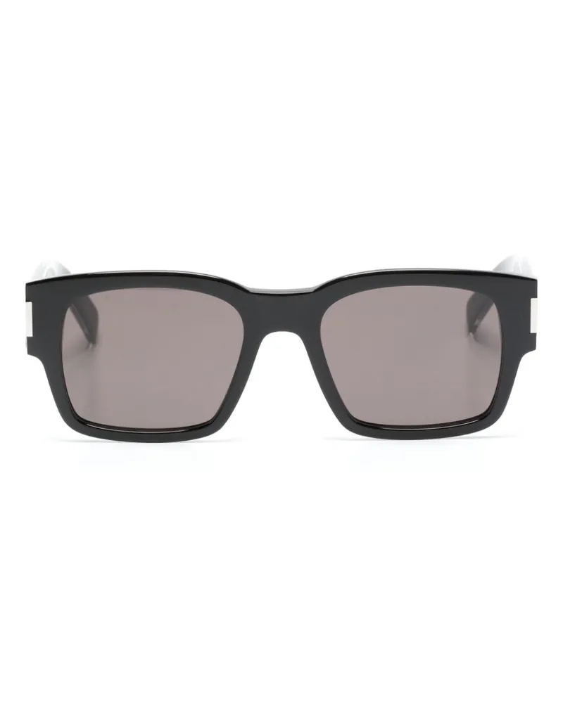Saint Laurent Eckige Sonnenbrille mit Logo-Gravur - Schwarz Schwarz