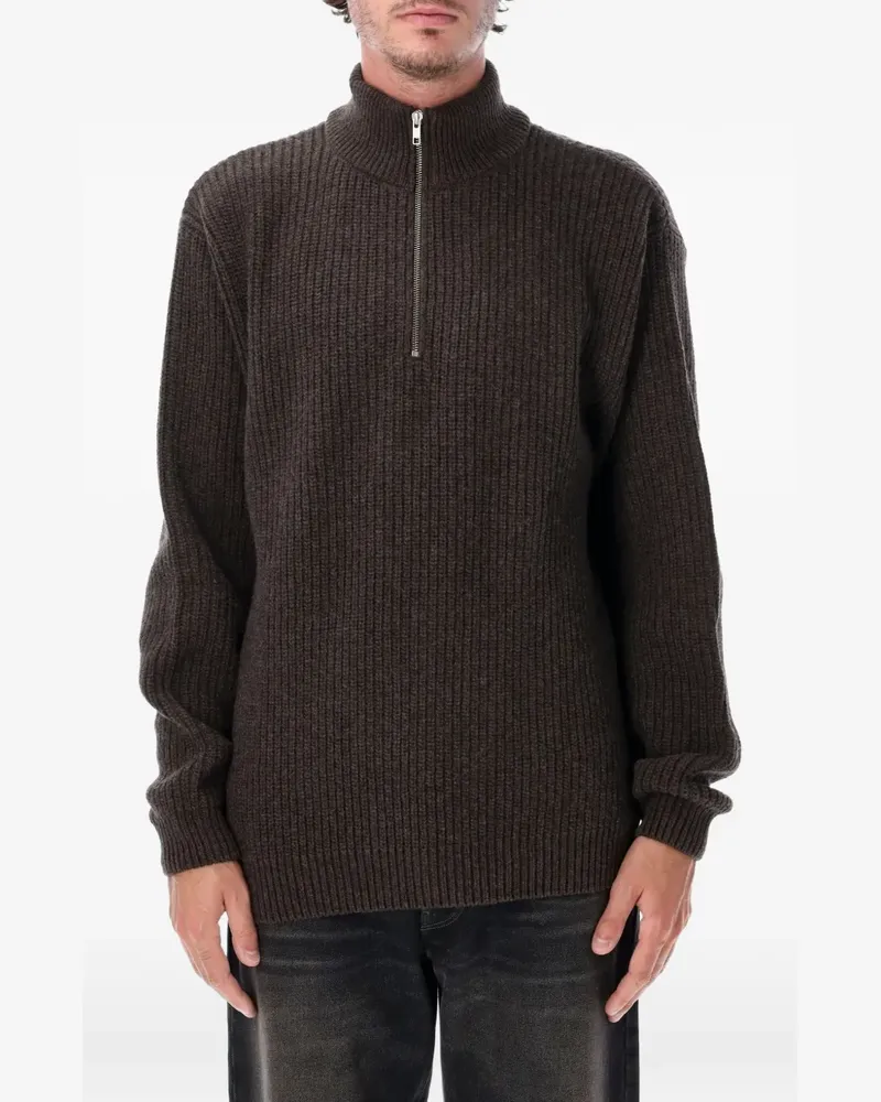 COLORFUL STANDARD ribbed-knit half-zip sweater - Braun Braun