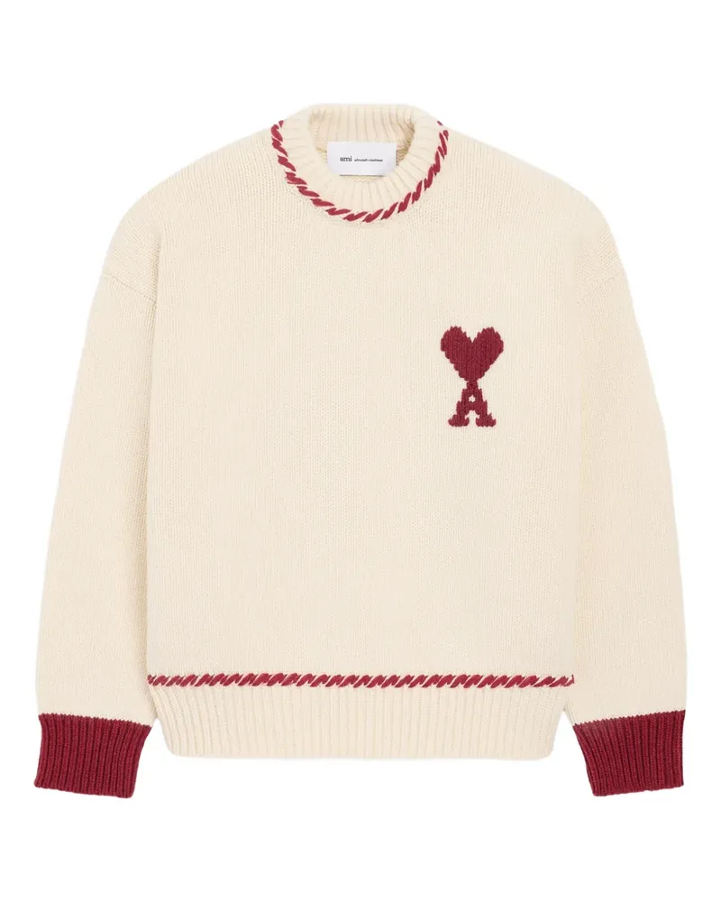 AMI Paris Bestickter Pullover mit rundem Ausschnitt - Nude Nude