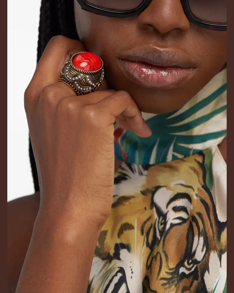 Roberto Cavalli Strukturierter Ring mit Schmucksteinen - Gold Gold