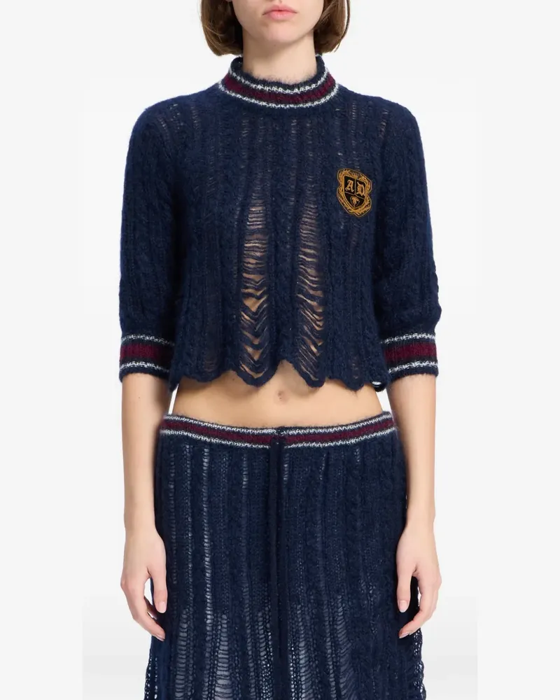 Ann Demeulemeester Distressed-Pullover mit Zopfmuster - Blau Blau