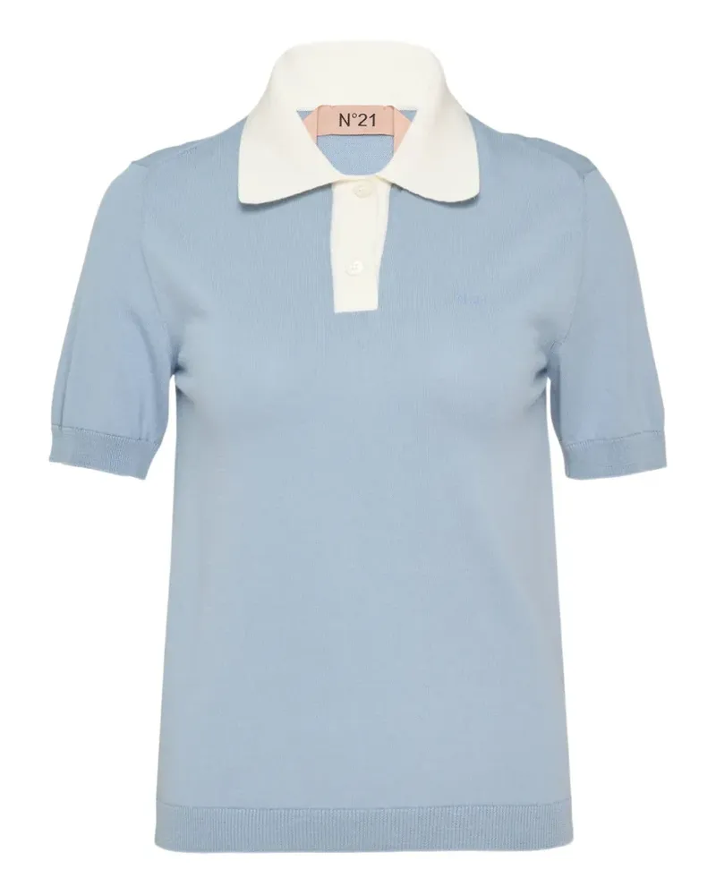 N° 21 contrast-collar knit polo shirt - Blau Blau
