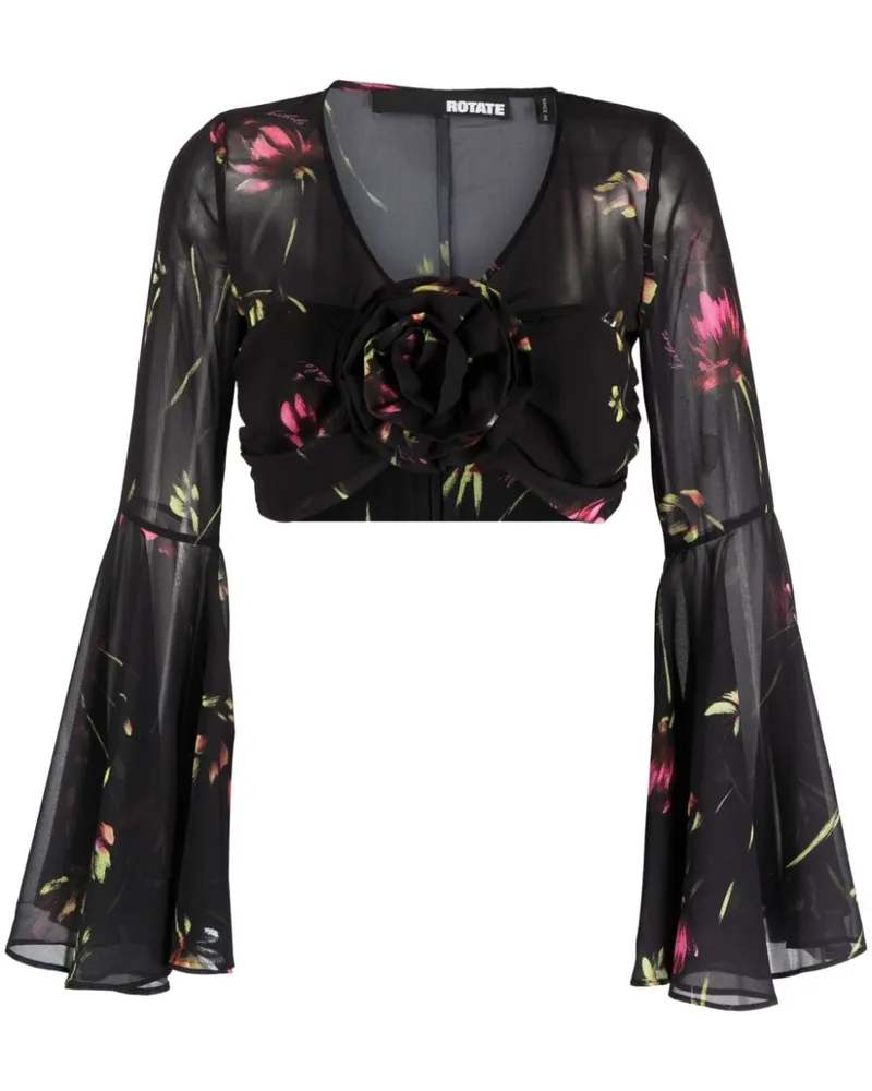 ROTATE Birger Christensen Semi-transparente Cropped-Bluse - Schwarz Schwarz