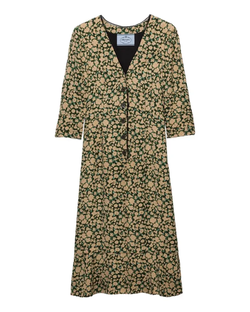 Prada Kleid aus Sablé mit Print und Stickerei - Grün Grün