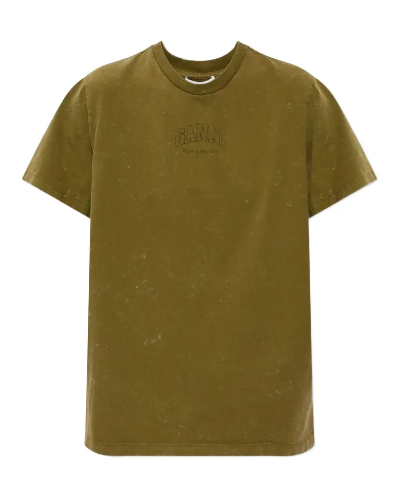 Ganni logo-print washed T-shirt - Grün Grün