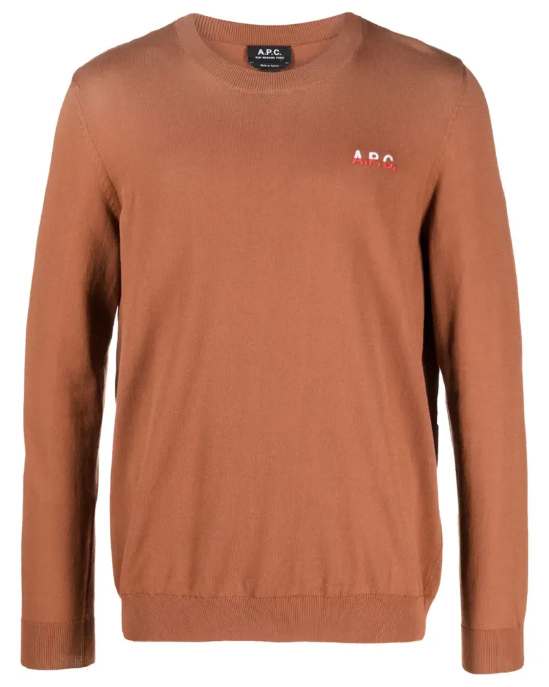 A.P.C. Fein gestrickter Pullover mit Logo - Braun Braun