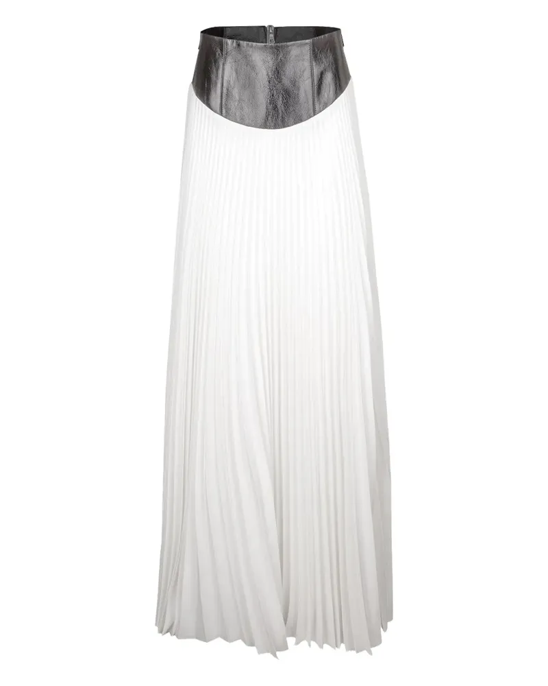 Brandon Maxwell Laurel leather-waist pleated skirt - Weiß Weiß
