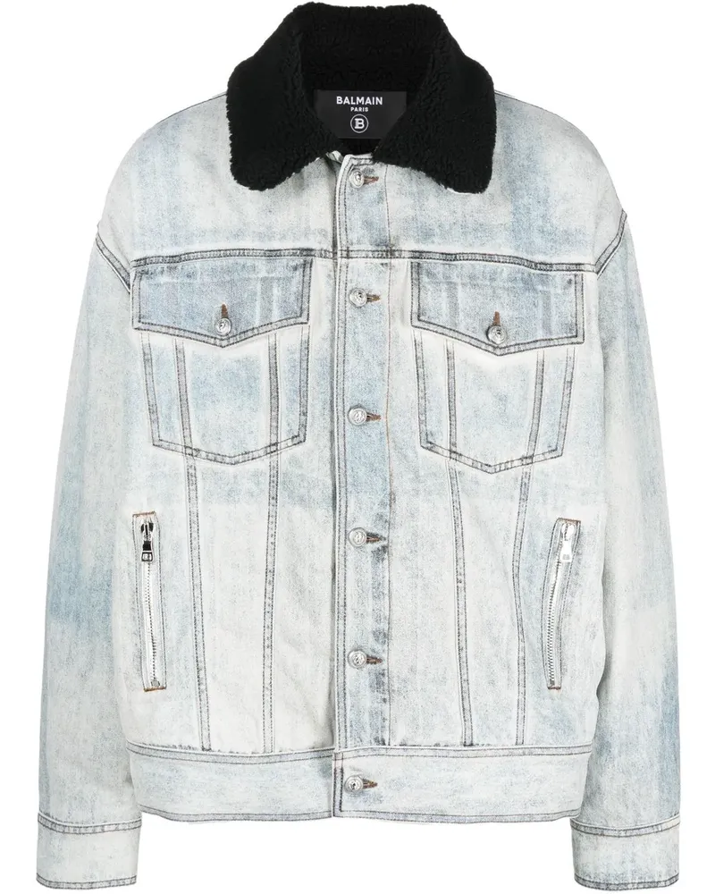 Balmain Jeansjacke mit Logo-Stickerei - Blau Blau
